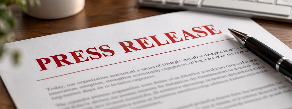 A printed press release on a desk